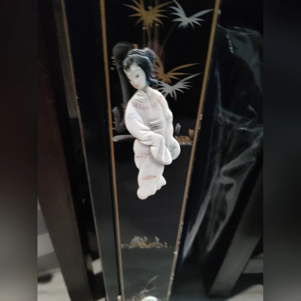 Vintage Oriental Style Black, Ivory And Gold Wall Display Shelf